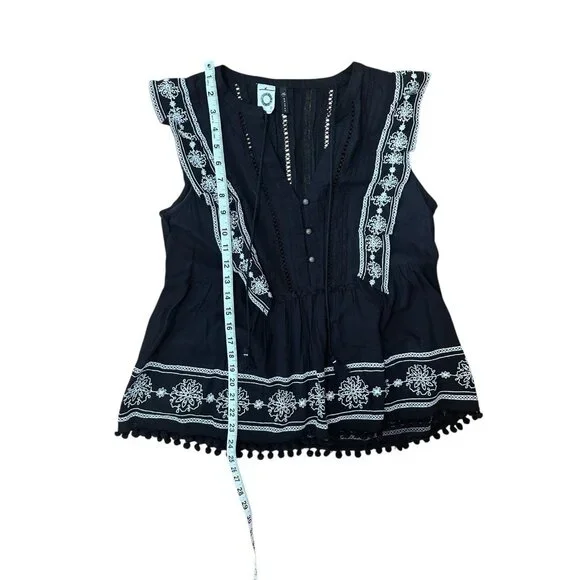 Anthropologie Akemi Kin Adelina Top Black Floral Embroider Peasant Sz 6 Boho - Picture 7 of 10